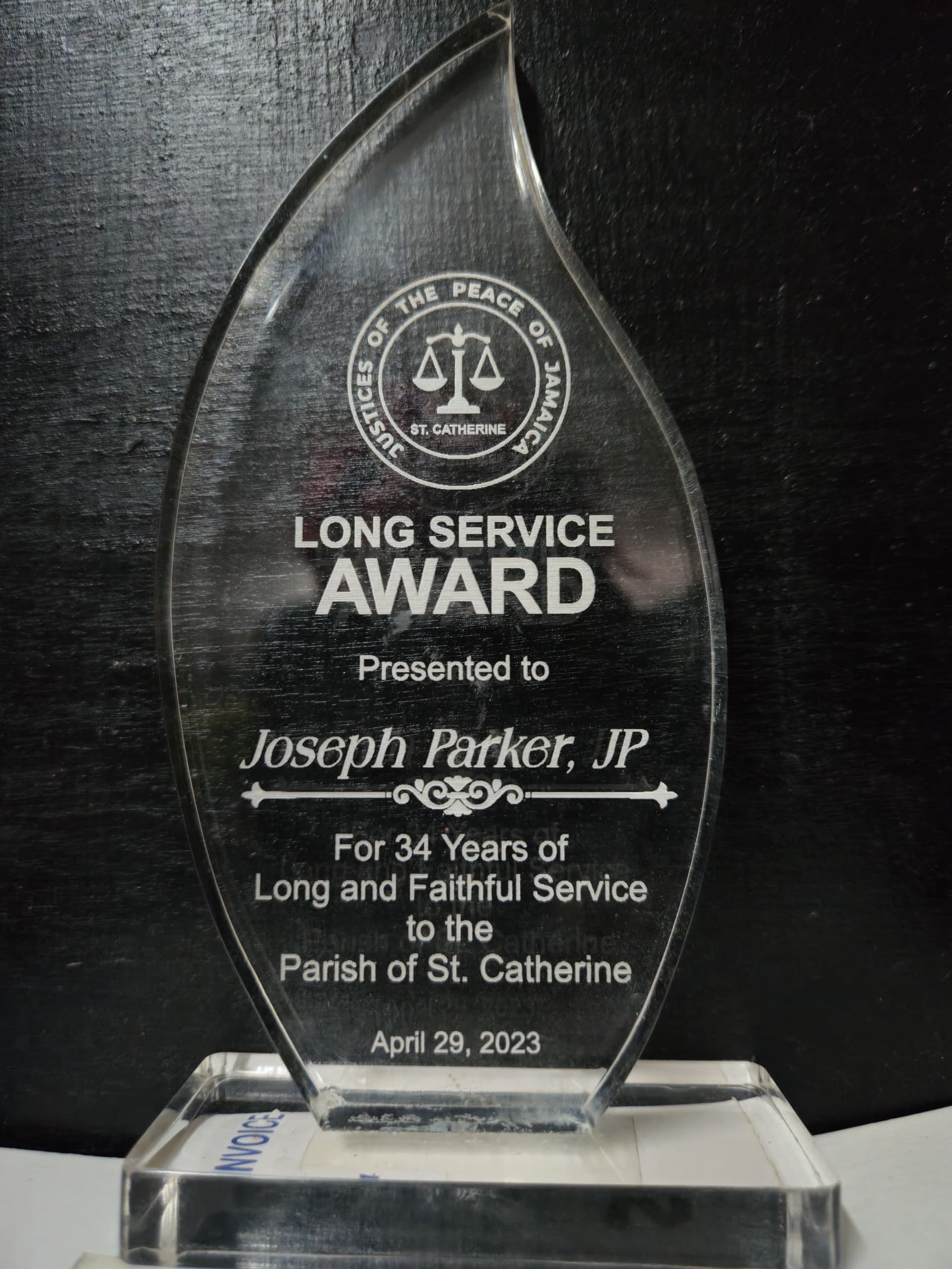 Long Service Award – Joseph Parker, JP